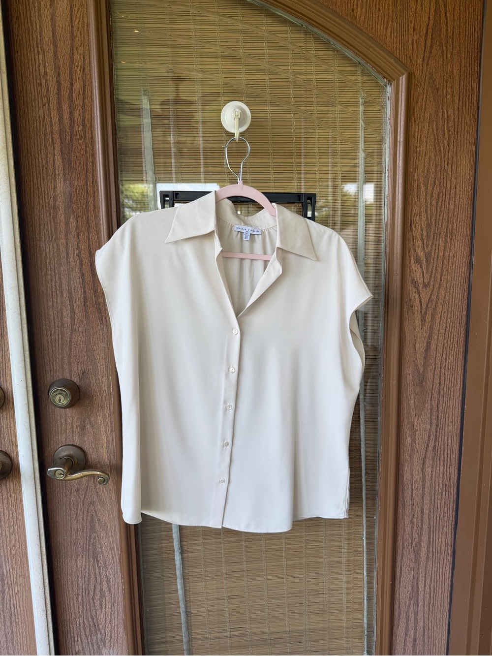 Women's Cream Cap-Sleeve Button Front Blouse
